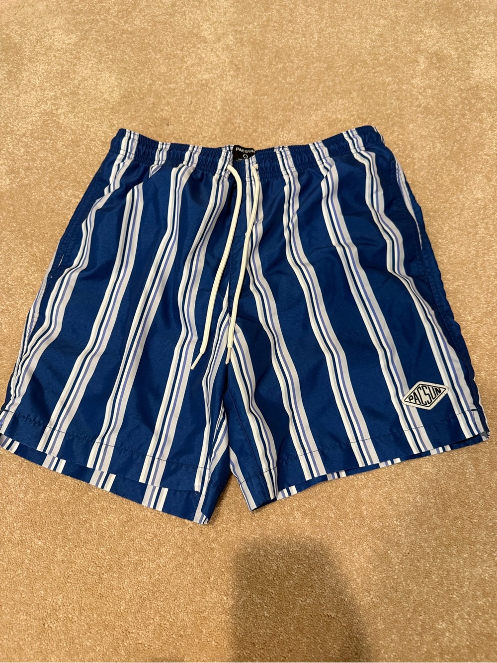 PacSun Blue & White Vertical Stripe Swim Shorts
